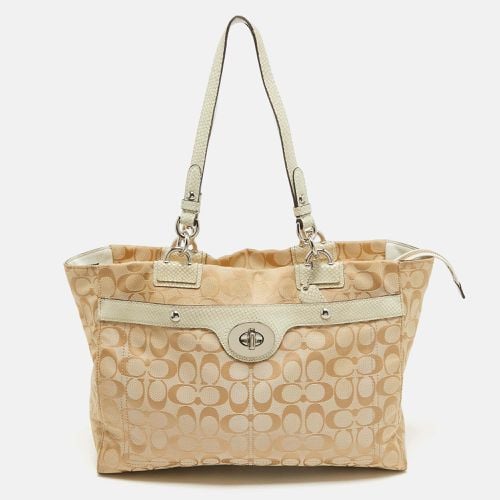 Off White Signature Canvas and Snakeskin Embossed Leather Penelope Tote - Coach - Modalova