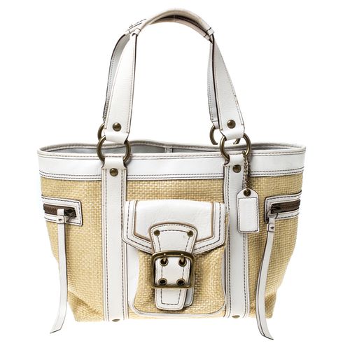 White Straw and Leather Tote - Coach - Modalova