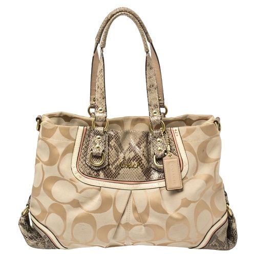 Signature Canvas And Python Embossed Leather Ashley Tote - Coach - Modalova