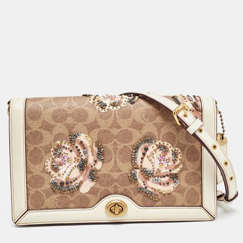 Beoge/Old Rose Signature Coated Canvas and Leather Rose Embellished Riley Crossbody Bag - Coach - Modalova