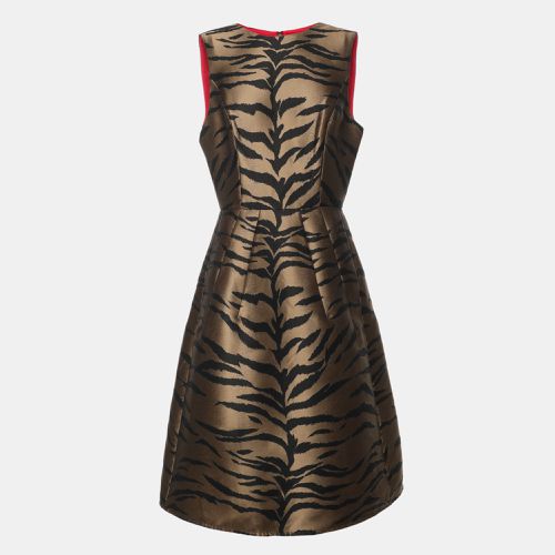 Brown/ Animal Print Jacquard Midi Dress L - Carolina Herrera - Modalova