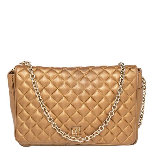 Metallic Quilted Leather Chain Flap Shoulder Bag - Carolina Herrera - Modalova