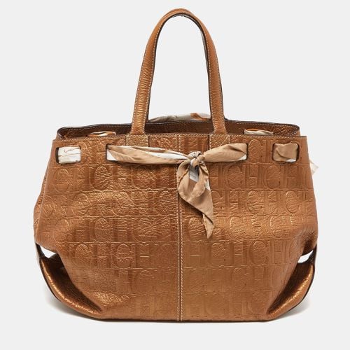 Bronze Monogram Embossed Leather Scarf Tote - Carolina Herrera - Modalova