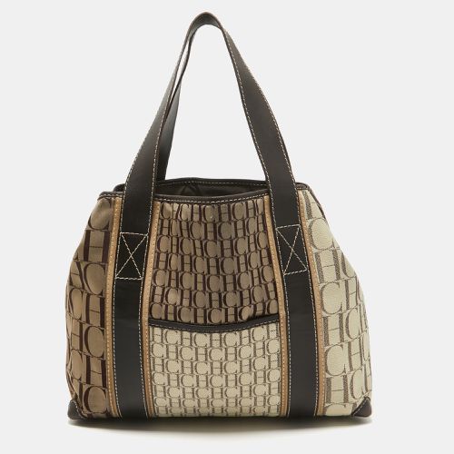 Beige Canvas and Leather Shopper Tote - Carolina Herrera - Modalova