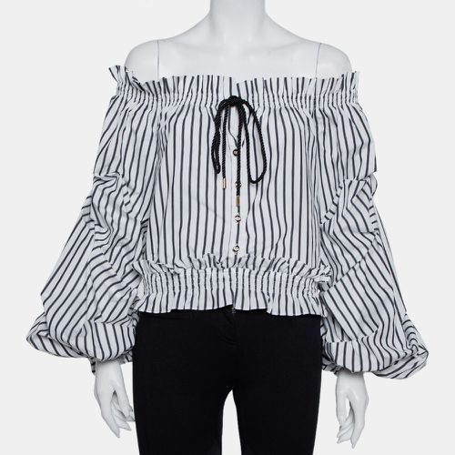 Striped Cotton Off Shoulder Ruffled Crop Top XS - Caroline Constas - Modalova