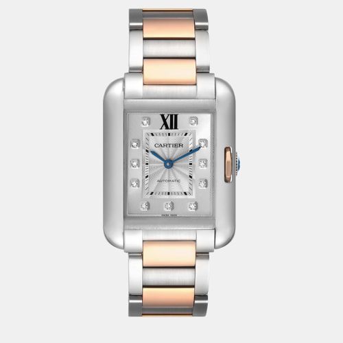 Tank Anglaise Medium Steel Rose Gold Diamond Ladies Watch WT100025 - Cartier - Modalova