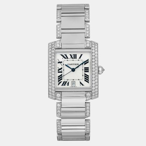 White 18K White Gold Tank Française WE1003SF Automatic Women's Wristwatch 28mm - Cartier - Modalova