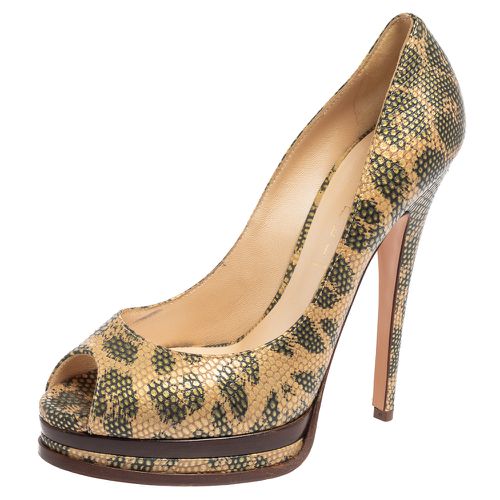 Green Lizard Embossed Leather Peep Toe Platform Pumps Size 38 - Casadei - Modalova