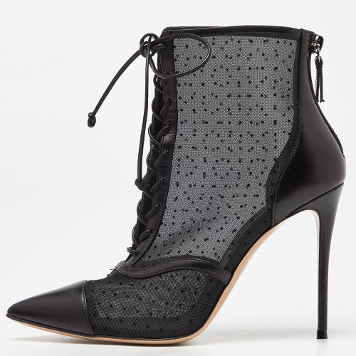 Mesh and Leather Lace Up Ankle Booties Size 38 - Casadei - Modalova