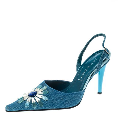 Denim Pointed Toe Slingback Sandals Size 37.5 - Casadei - Modalova