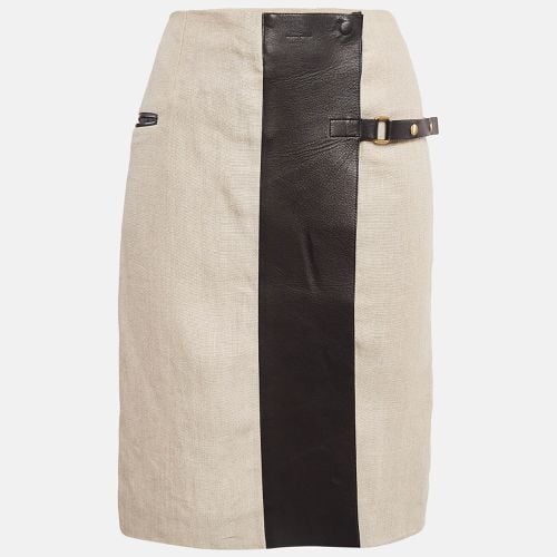 Linen & Leather Paneled Wrap Skirt M - Celine - Modalova