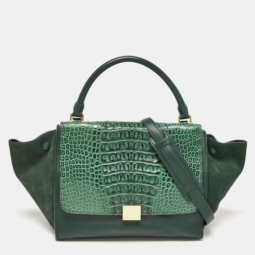 Dark Leather and Crocodile Horn Back Medium Top Handle Bag - Celine - Modalova