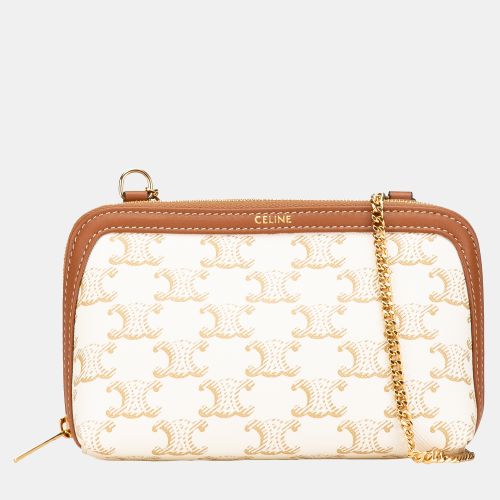 White Coated Canvas Triomphe Clutch On Chain - Celine - Modalova