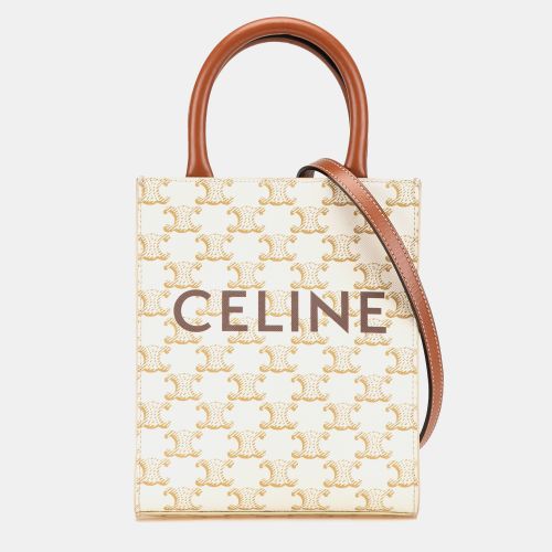 White Mini Triomphe Coated Canvas Vertical Cabas Satchel - Celine - Modalova