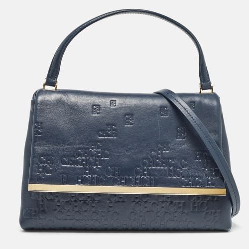 Navy Monogram Embossed Leather Flap Top Handle Bag - CH Carolina Herrera - Modalova