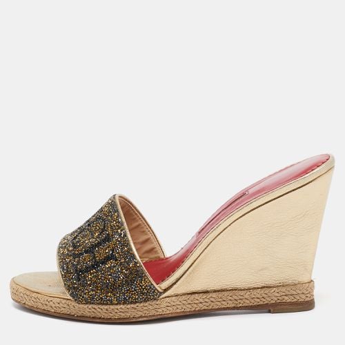 Metallic Glitter and Leather Wedge Espadrille Slide Sandals Size 39 - CH Carolina Herrera - Modalova