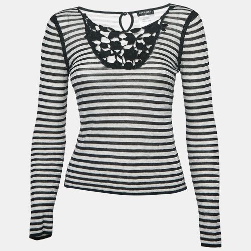 Stripe Knit Neck Lace Trimmed Top S - Chanel - Modalova