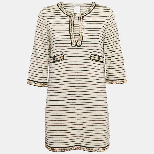 Beige Striped Knit Beads Embellished Mini Dress M - Chanel - Modalova