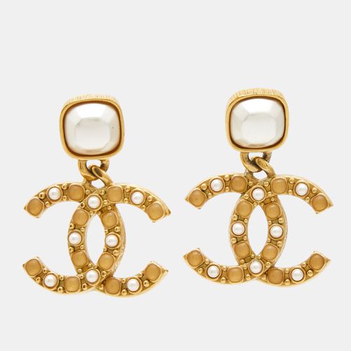 CC Faux Pearl Resin Drop Earrings - Chanel - Modalova