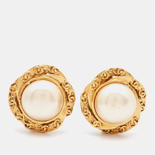 CC Faux Pearl Tone Clip On Earrings - Chanel - Modalova