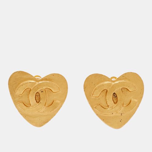 Chanel CC Heart Gold Tone Earrings - Chanel - Modalova