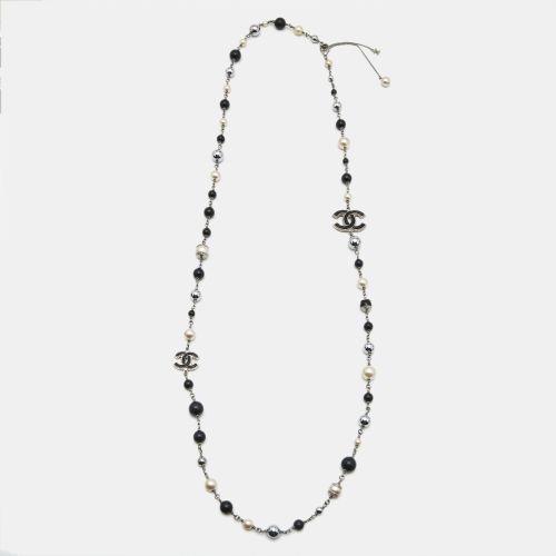 CC Faux Pearl Beads Enamel Tone Station Necklace - Chanel - Modalova