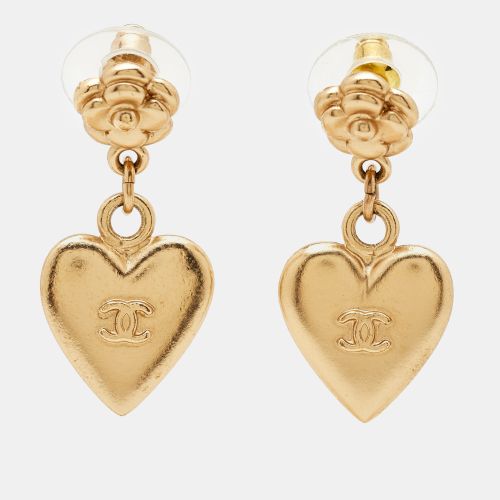 CC Flower Heart Tone Dangle Earrings - Chanel - Modalova