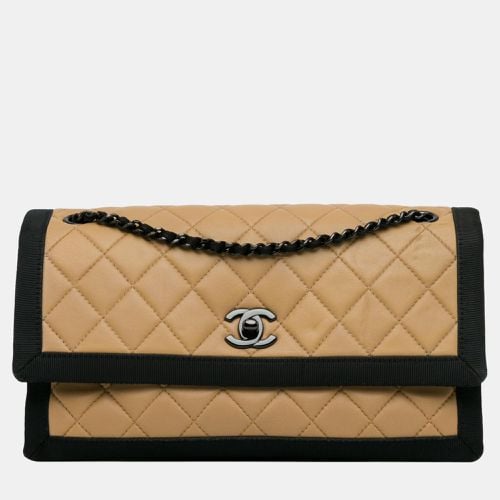 Brown/ Medium Quilted Lambskin Grosgrain Two Tone Flap - Chanel - Modalova