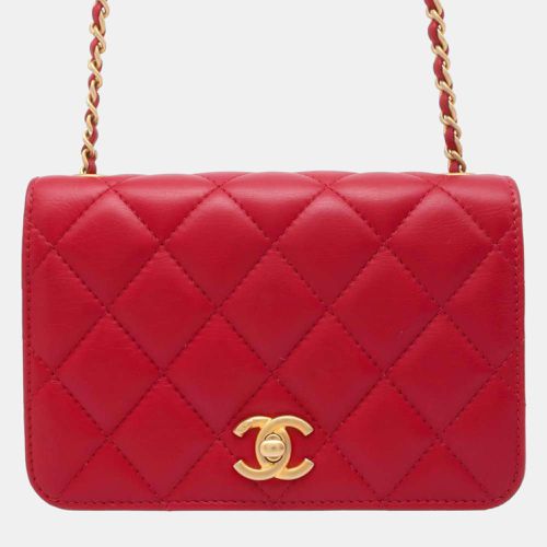 Chanel Red Lambskin Flap Chain Bag - Chanel - Modalova