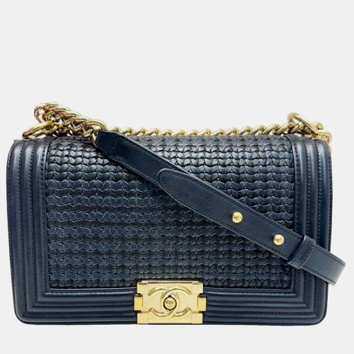 Black navy leather Boy knitted chain shoulder bag - Chanel - Modalova