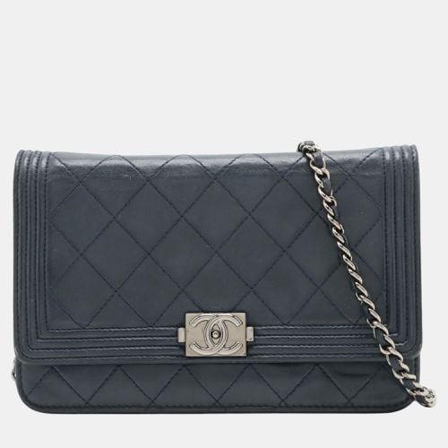 Navy Leather Boy Chain Long Wallet Bag - Chanel - Modalova