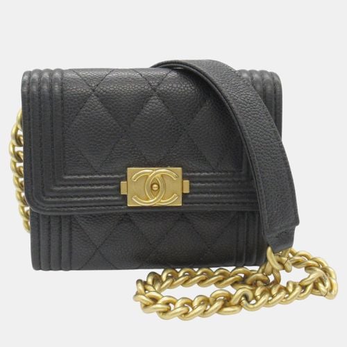 Leather Grained Calfskin Boy Chain Compact Wallet Shoulder Bag - Chanel - Modalova