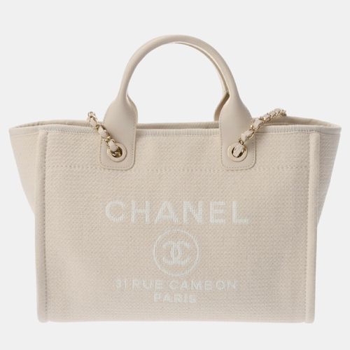 Deauville Small Tote Ivory Canvas Calfskin Shoulder Bag - Chanel - Modalova