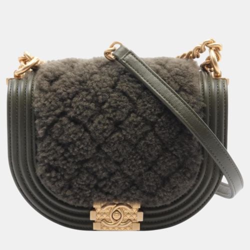 Khaki Leather Boa Boy Small Shoulder Bag - Chanel - Modalova