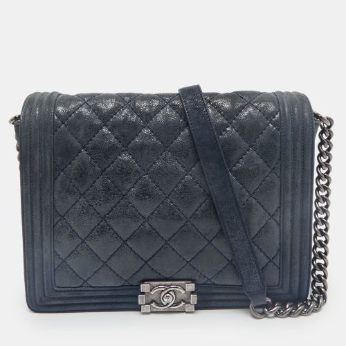 Navy Quilted Iridescent Leather Boy Flap Bag - Chanel - Modalova