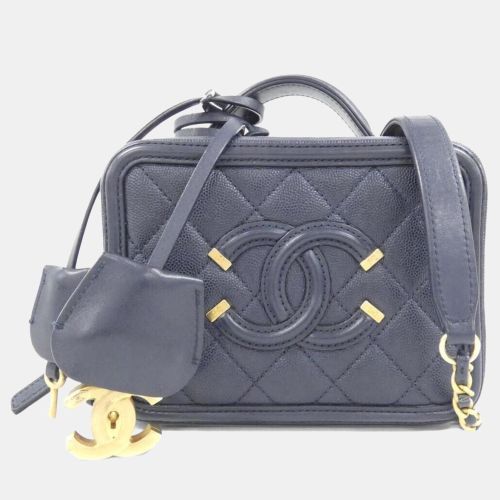 CC Quilted Navy Caviar Leather Bag - Chanel - Modalova