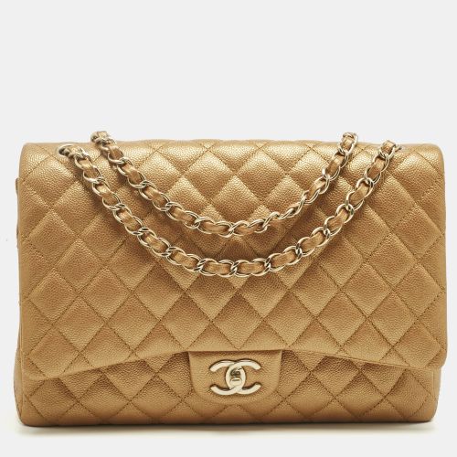 Brown Quilted Caviar Leather Maxi Classic Double Flap Bag - Chanel - Modalova