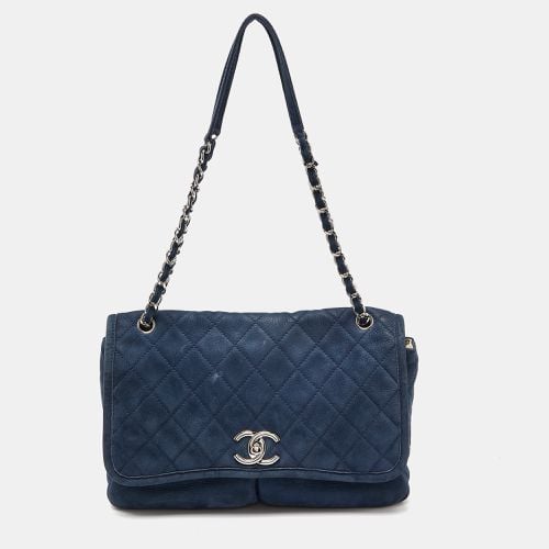 Quilted Nubuck Leather Large Split Pocket Flap Bag - Chanel - Modalova