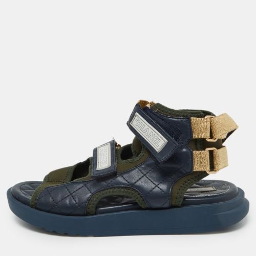 Navy Blue/Green Quilted Leather and Neoprene Gladiator Sandals Size 39 - Chanel - Modalova