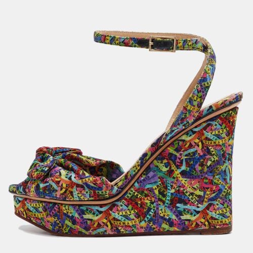 Printed Fabric Knotted Bow Ankle Strap Wedge Sandals Size 39.5 - Charlotte Olympia - Modalova