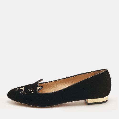 Velvet Embroidered Kitty Ballet Flats Size 38.5 - Charlotte Olympia - Modalova