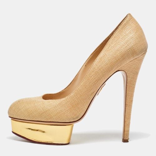 Gold Raffia and Leather Dolly Platform Pumps Size 41 - Charlotte Olympia - Modalova