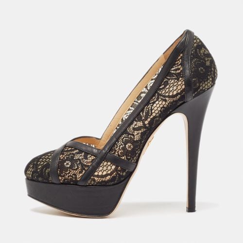 Lace and Leather Platform Pumps Size 38 - Charlotte Olympia - Modalova