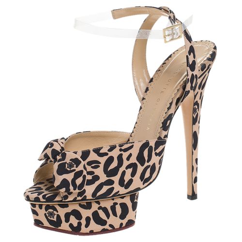 Leopard Print Fabric Bow Platform Ankle Strap Sandals Size 39.5 - Charlotte Olympia - Modalova