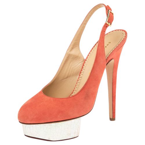 Coral Suede Dolly Slingback Platform Pumps Size 38 - Charlotte Olympia - Modalova