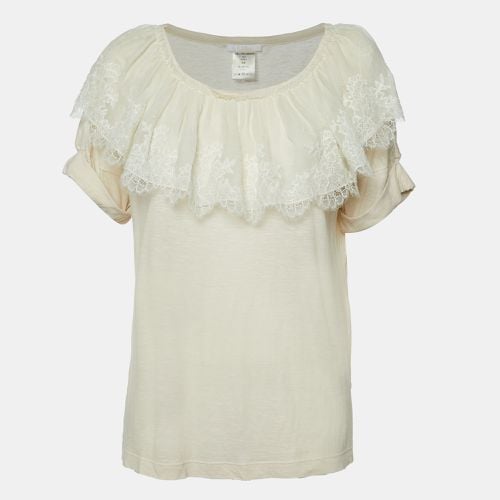 Ecru Knit Lace Trimmed Top XS - Chloe - Modalova