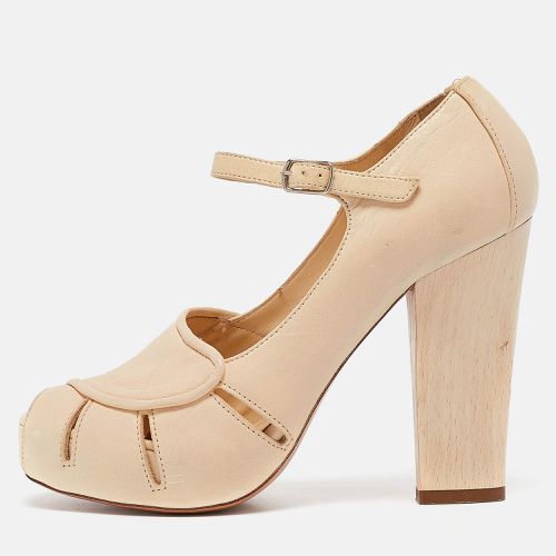 Leather Peep Toe Mary Jane Pumps Size 38 - Chloe - Modalova