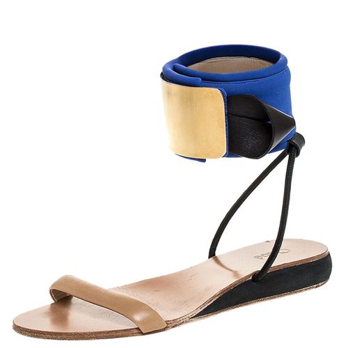 Blue/ Leather And Nylon Ankle Cuff Flat Sandals Size 38 - Chloe - Modalova