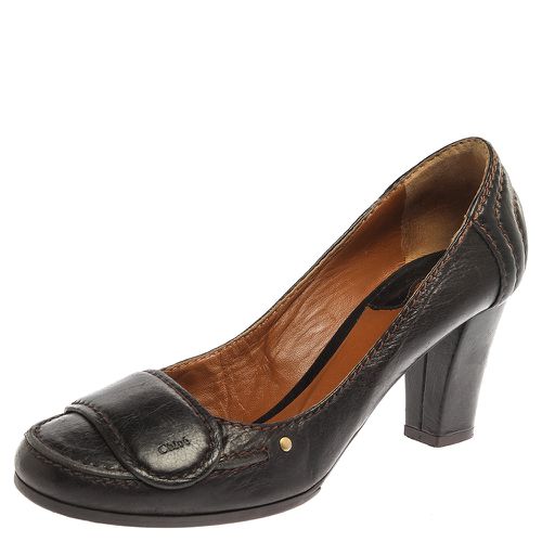 Leather Round Toe Block Heel Pumps Size 37 - Chloe - Modalova