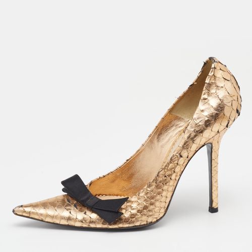 Metallic Python Leather Bow Detail Pointed Toe Pumps Size 38.5 - Chloe - Modalova